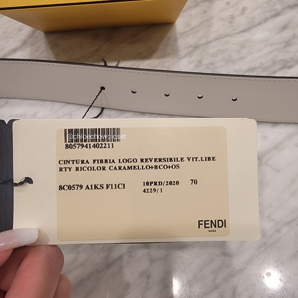 FENDI LOGO REVERSIBLE LEATHER BELT (BROWN/WHITE) - Picture 5 of 5